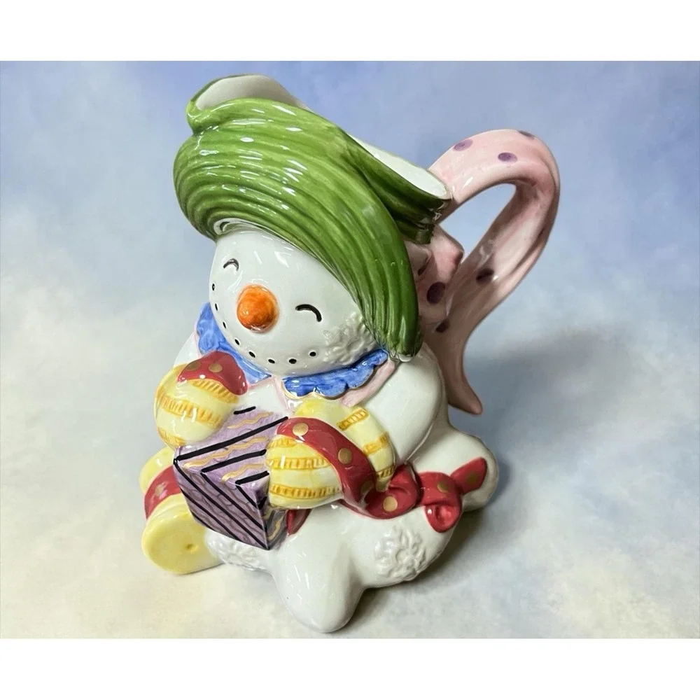 Fitz & Floyd Frosty Folks Snowman Creamer Syrup Winter Holiday Christmas Decor